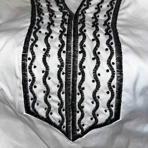 CHICO'S White Tunic with Black Embroidery & Beading - Johnny Was Style -EUC  10 - Picture 8 of 12